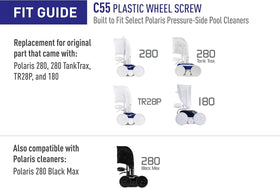 Replacement for the Zodiac C55 CMP 25563-370-000 Plastic Wheel Screw Replacement Polaris Pool Cleaner - 0