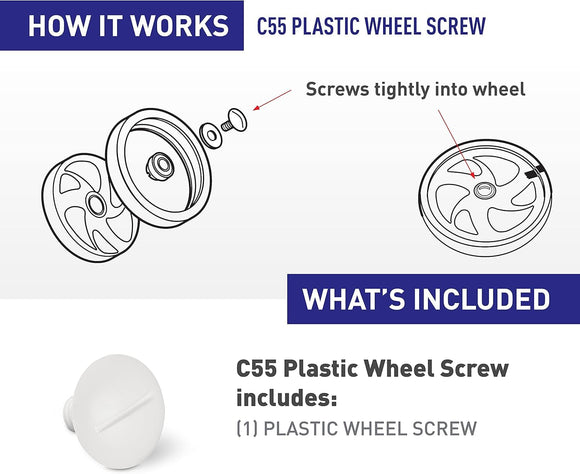 Replacement for the Zodiac C55 CMP 25563-370-000 Plastic Wheel Screw Replacement Polaris Pool Cleaner