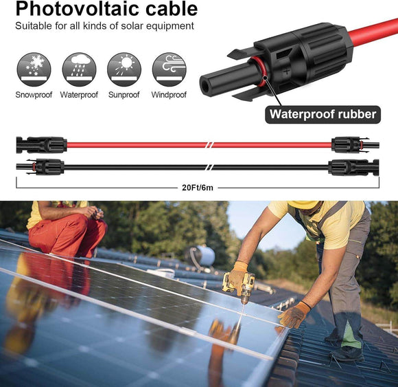 Generic Imports Solar Extension PV Cable 20Ft 10AWG, Solar Wire with Tool-Free Solar Connectors, Waterproof Solar Panel Extension for Home Boat RV Solar Projects 20FT Red + 20FT Black - Getlegitdeals