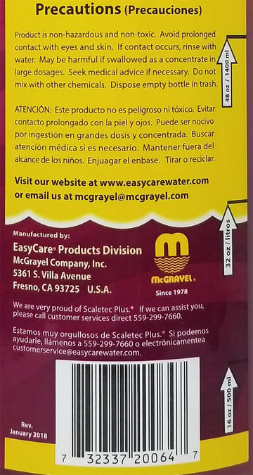 EasyCare 20064 Scaletec Plus Descaler and Stain Remover, 64 oz. Bottle - 0