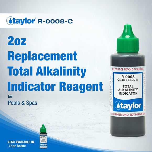 Taylor Technologies R-0008-C, Total Alkalinity Indicator, 2 Ounce, for Testing Total Alkalinity Levels in Pool and Spas, Dropper Rell for Water Test Kits, Replace Annually | Made in the USA