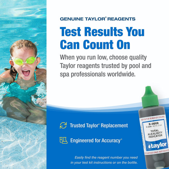 Taylor Technologies R-0008-C, Total Alkalinity Indicator, 2 Ounce, for Testing Total Alkalinity Levels in Pool and Spas, Dropper Rell for Water Test Kits, Replace Annually | Made in the USA