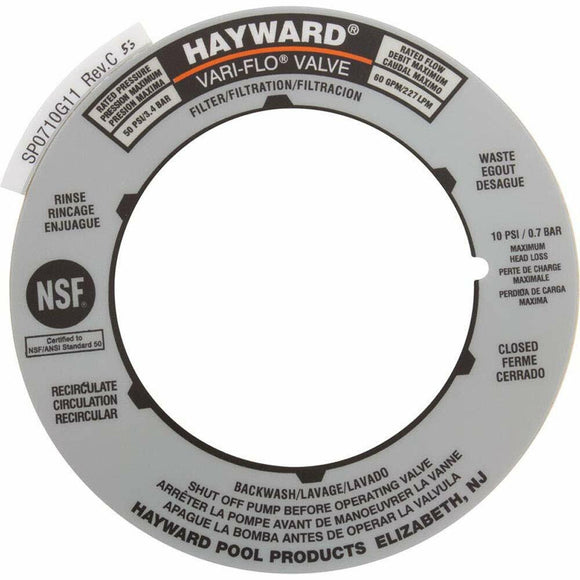 Hayward SPX0710G Label Plate Replacement for multiport Valve