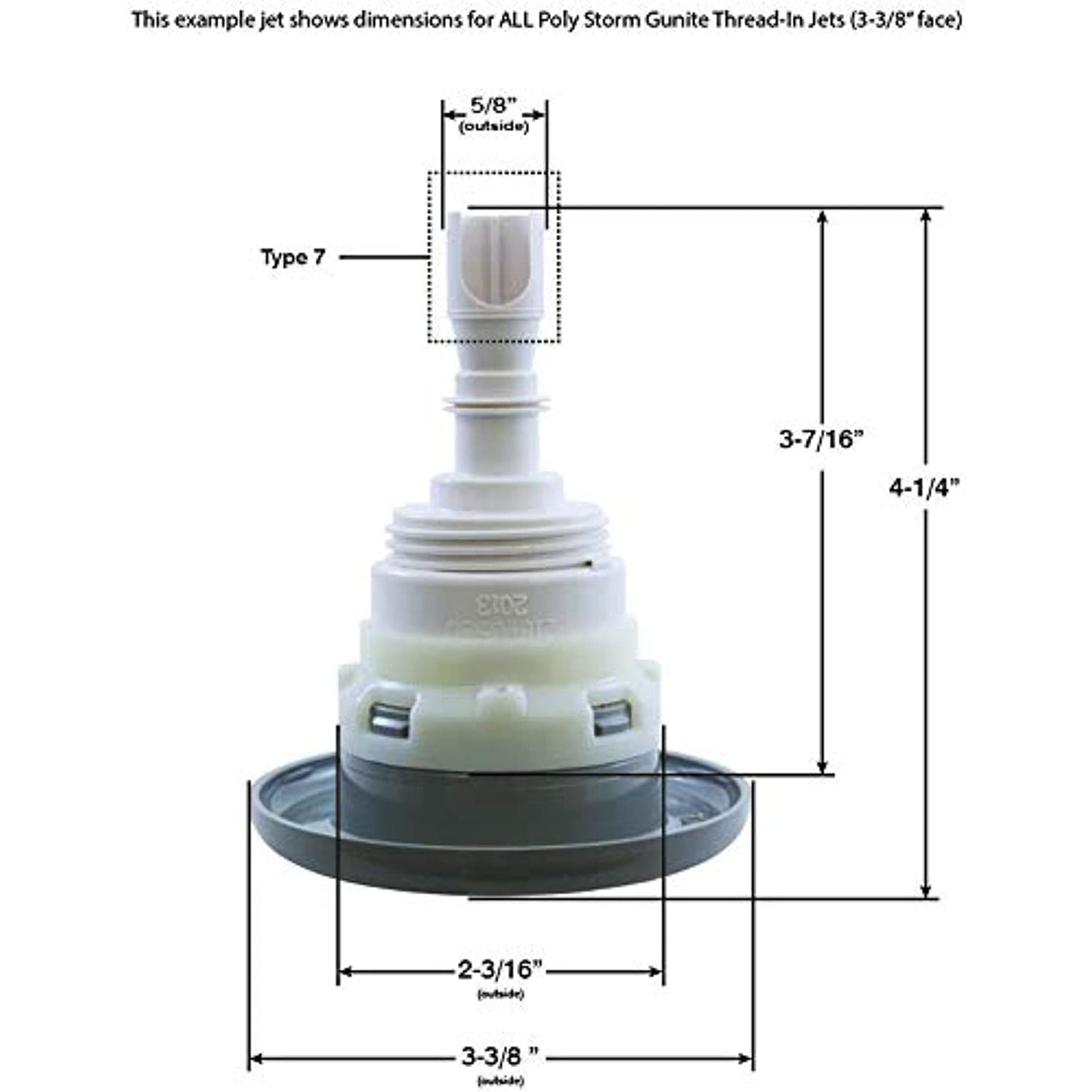 Waterway Plastics Jet Intl, WW Poly Storm Gun, 3-3/8"fd, Mass, Txt Scal, Wht, THD