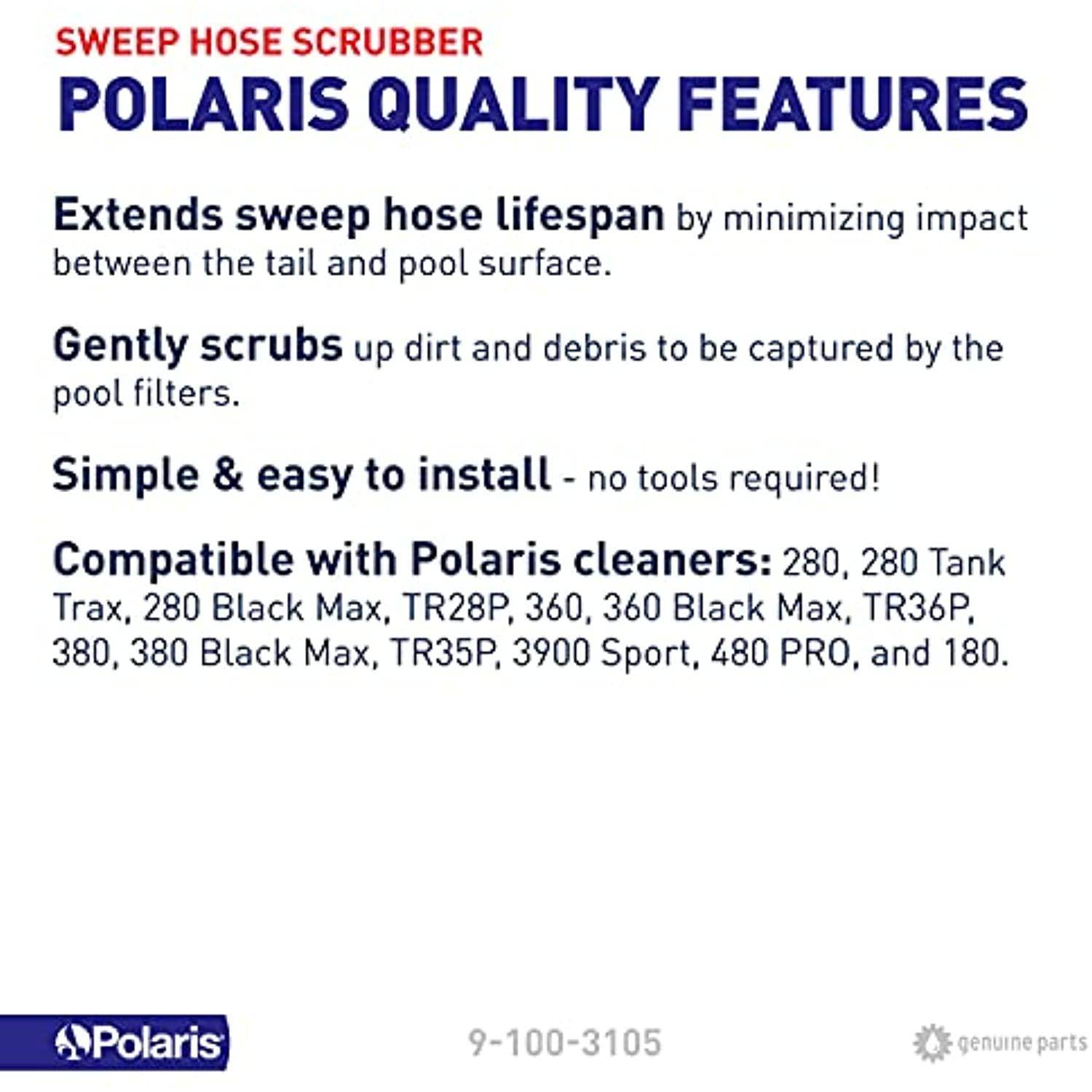 Polaris Genuine Parts 9-100-3105 Sweep Hose Scrubber Replacement Compatible with Polaris Models 280, 360, 380, 3900 SPORT, TR28P, TR35P, TR36P, 180 - Getlegitdeals