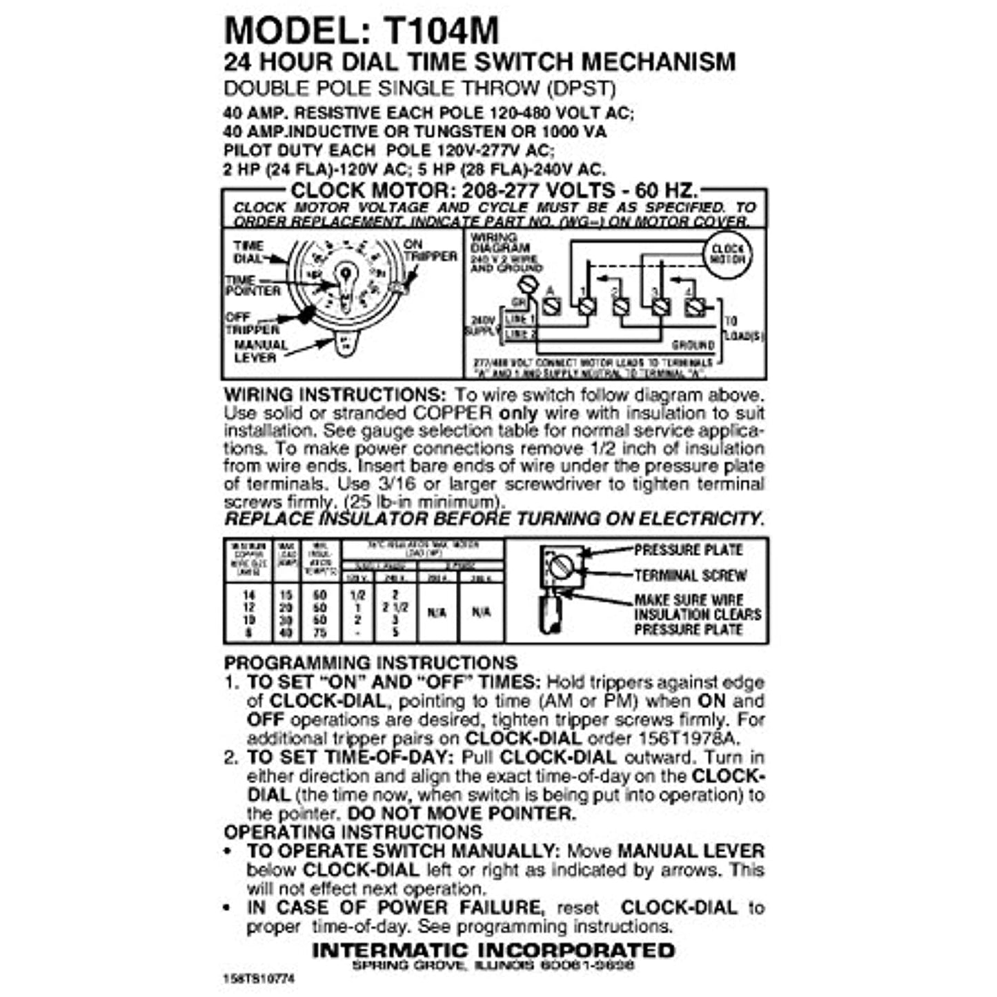 Intermatic T104M Mechanical Time Switch Mechanism Only